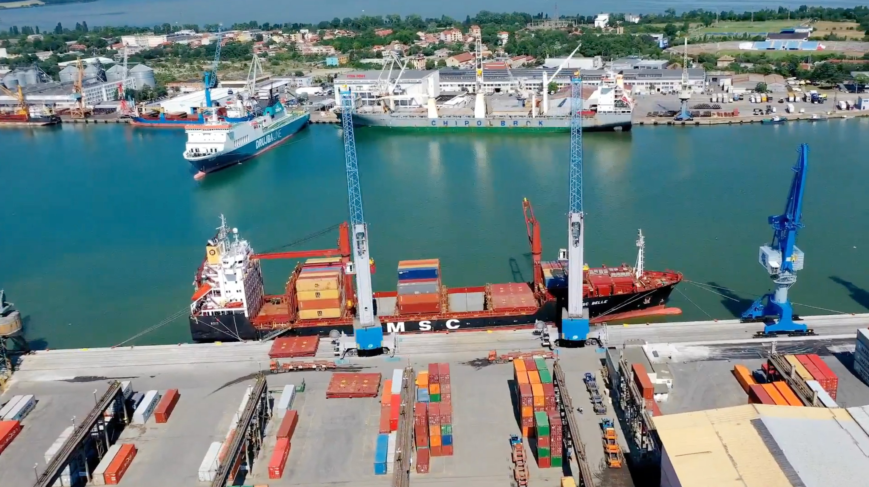 port with storage containers