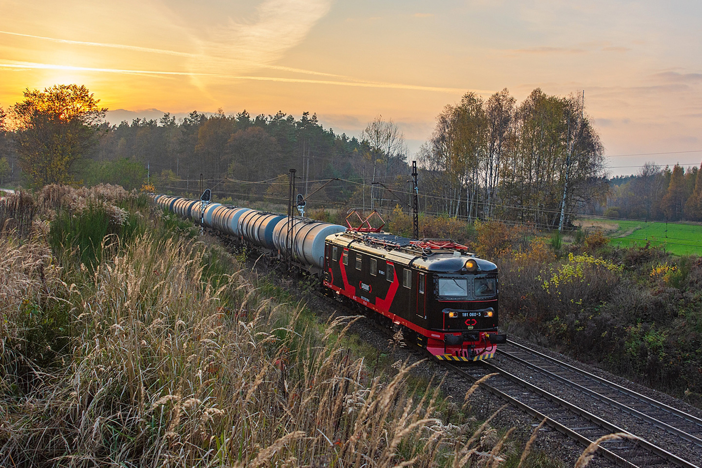 image of train on tracks in the countryside
