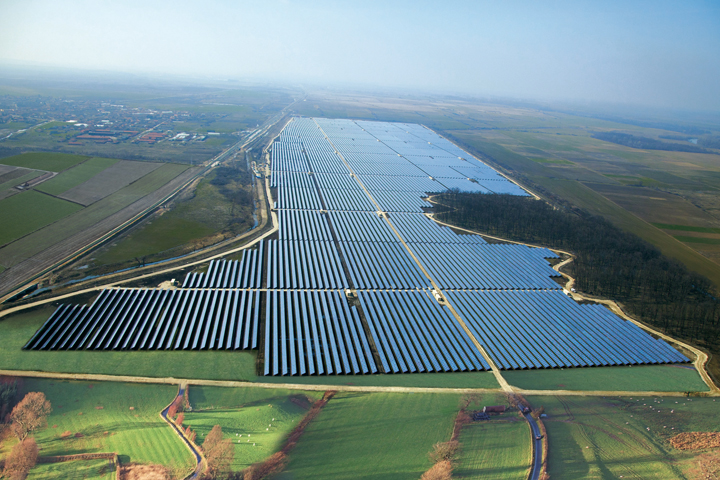 solar panel plant aerial view