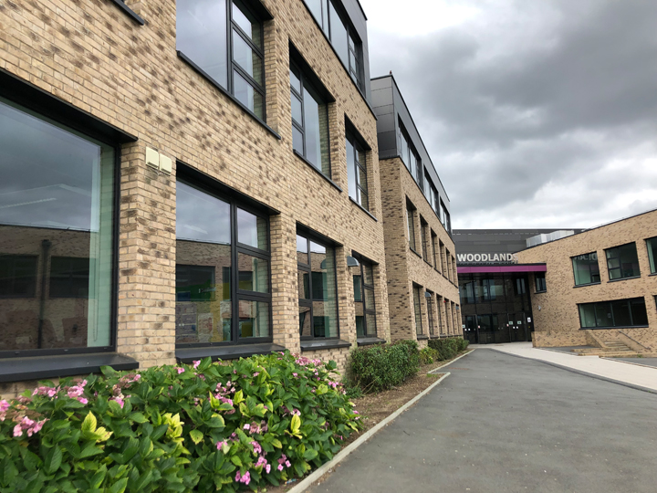 Woodlands school building angled image